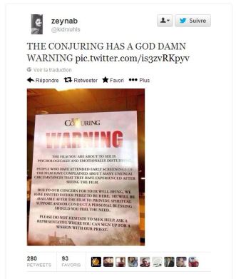 “CONJURING NE RIGOLE PAS EN MATIÈRE D'AVERTISSEMENTS !” 